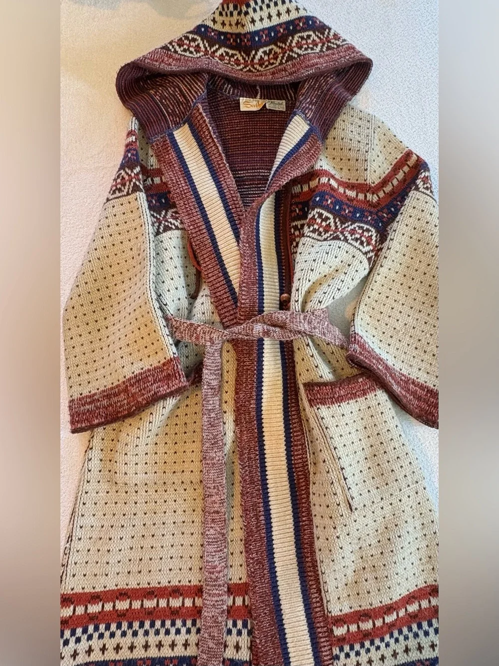 Sabra Wintuk Vintage 70s Hooded Wrap Cardigan Sweater Coat one Size Rare